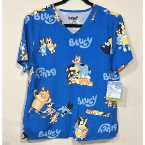 Bluey Women's Scrub Top Size XL Nurse Doctor Assistant Med